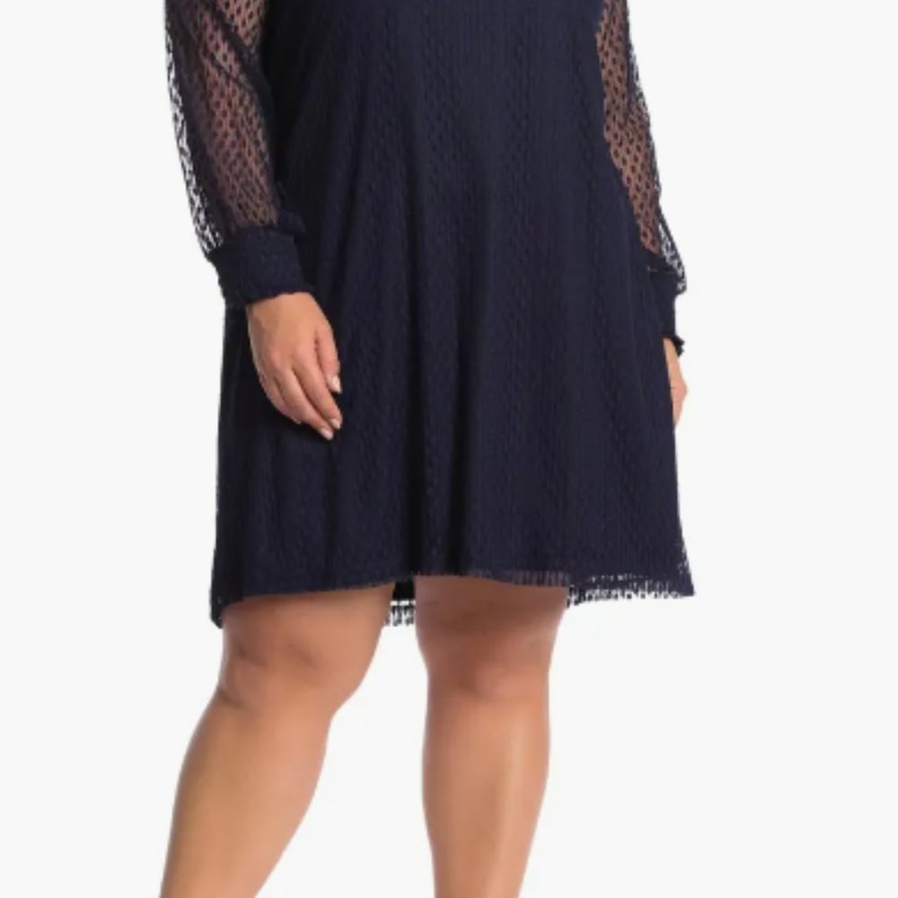 Nina Leonard Jewel Neck Cold Shoulder 3/4 Sleeve Dress (Plus Size)